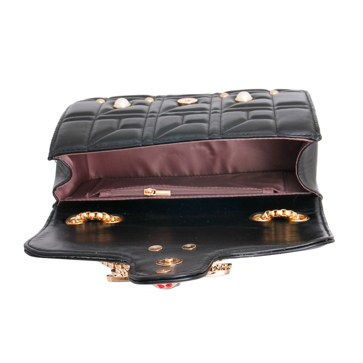 Black Designer Pearl Bee Quilted Bag