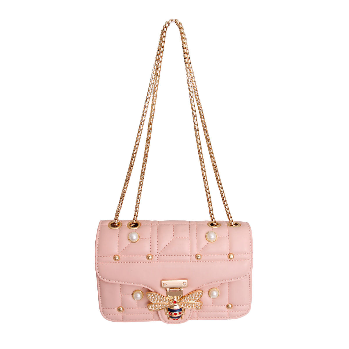 Pink Designer Pearl Bee Quilted Bag