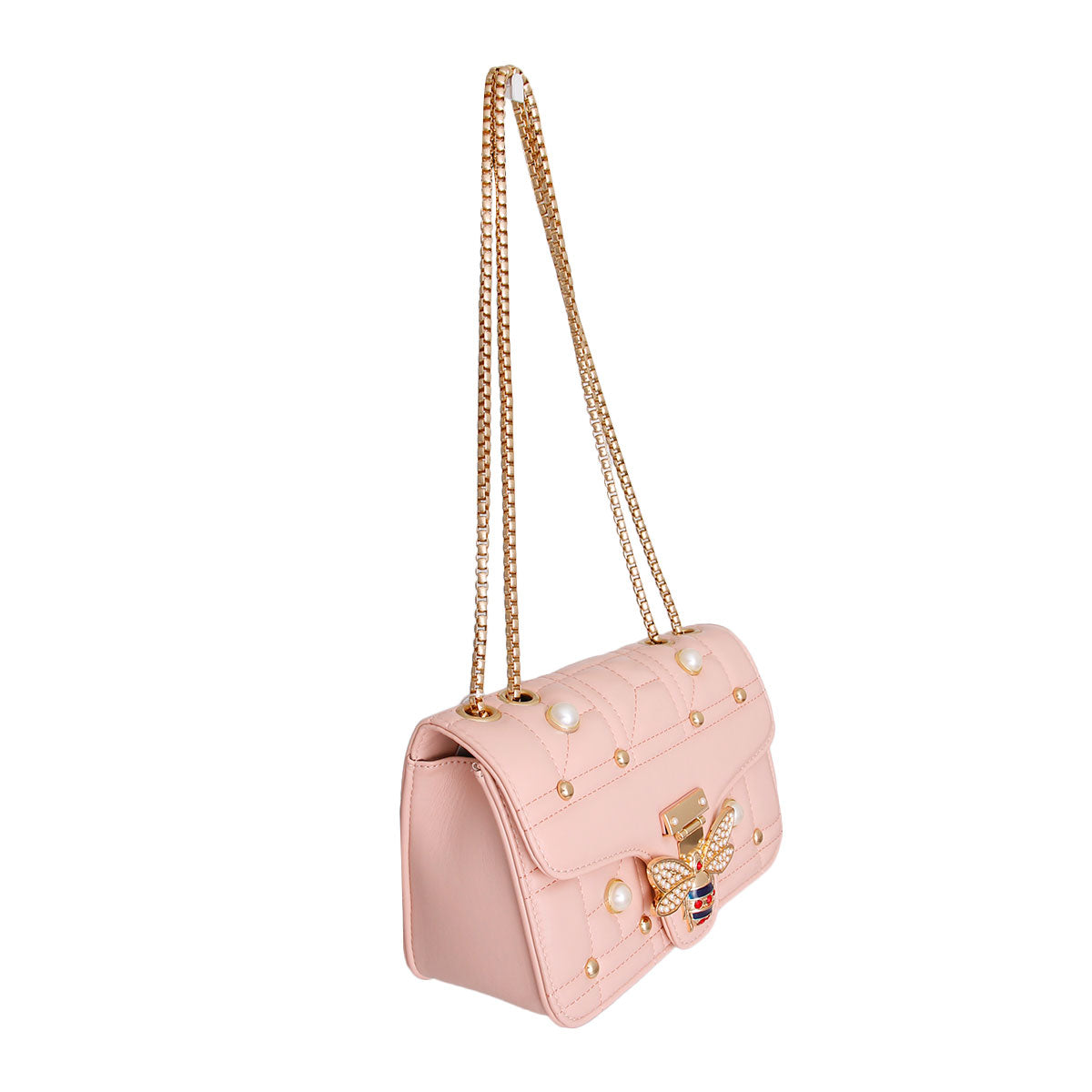 Pink Designer Pearl Bee Quilted Bag