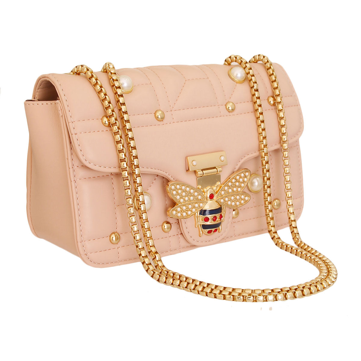 Pink Designer Pearl Bee Quilted Bag