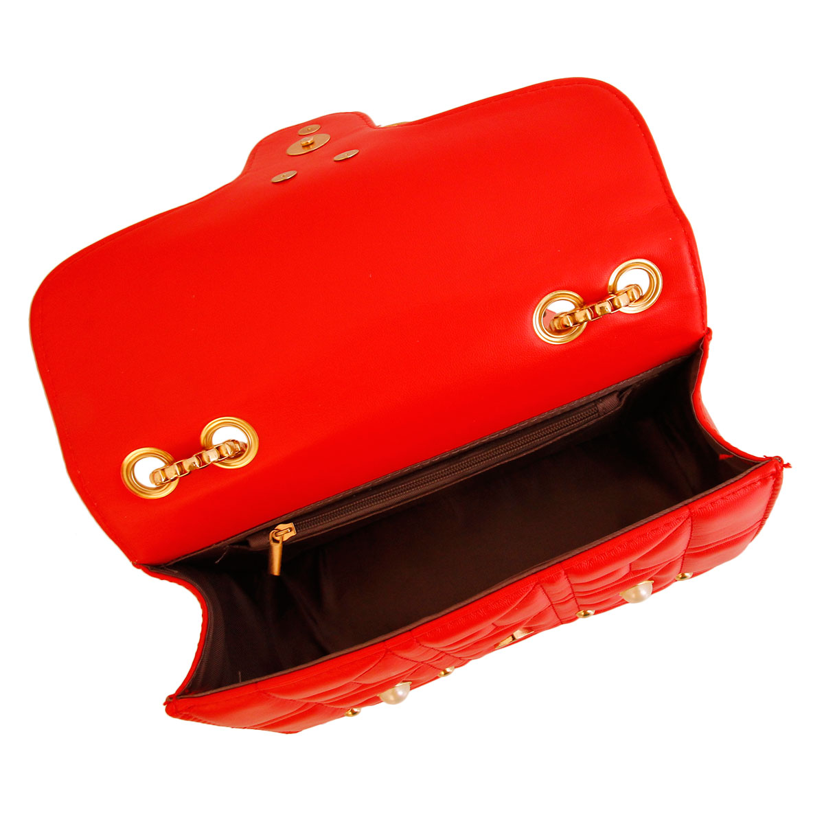 Red Designer Pearl Bee Quilted Bag