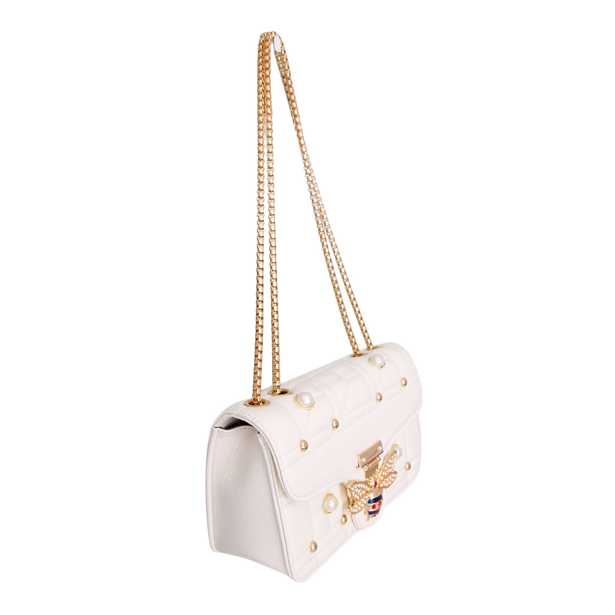White Designer Pearl Bee Quilted Bag