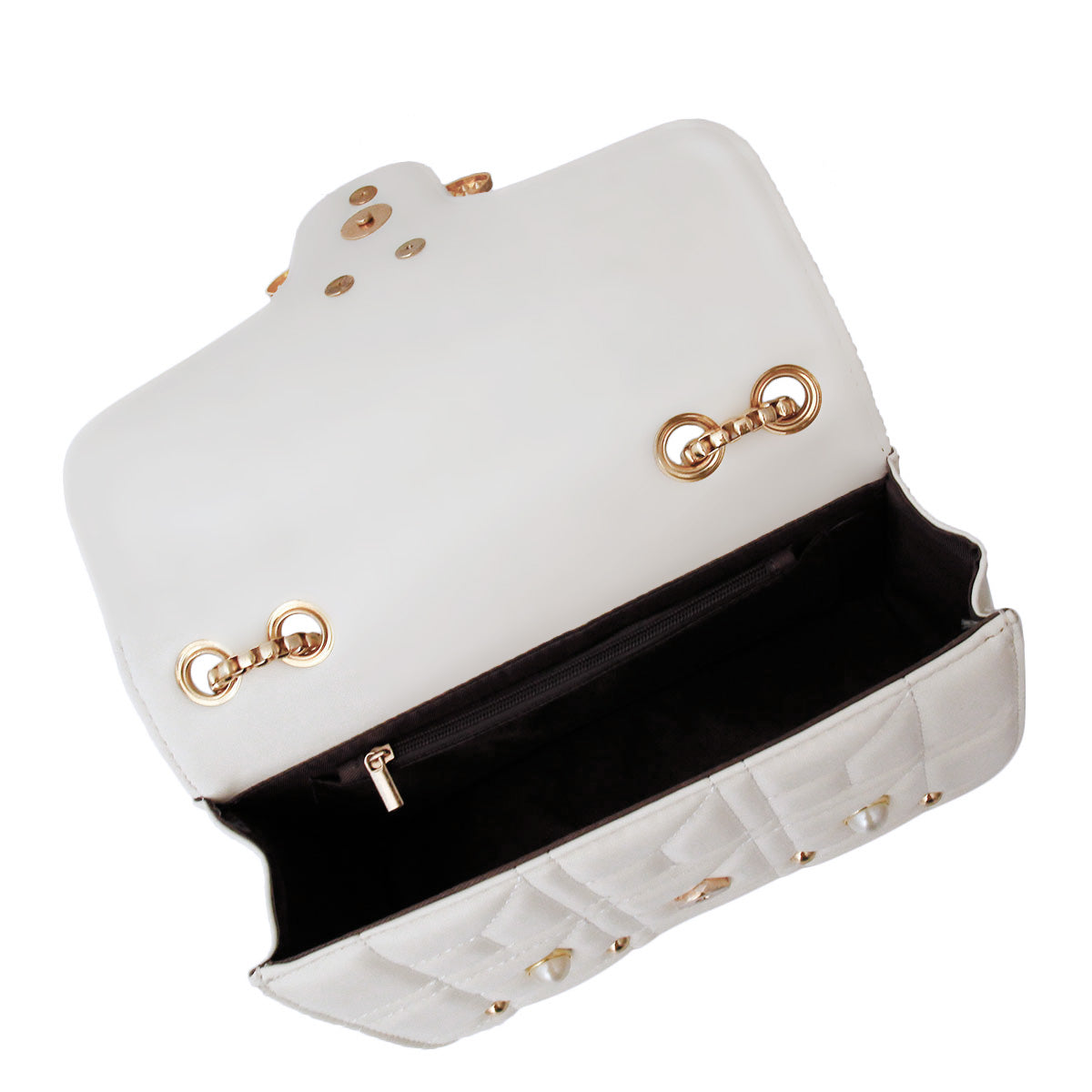 White Designer Pearl Bee Quilted Bag