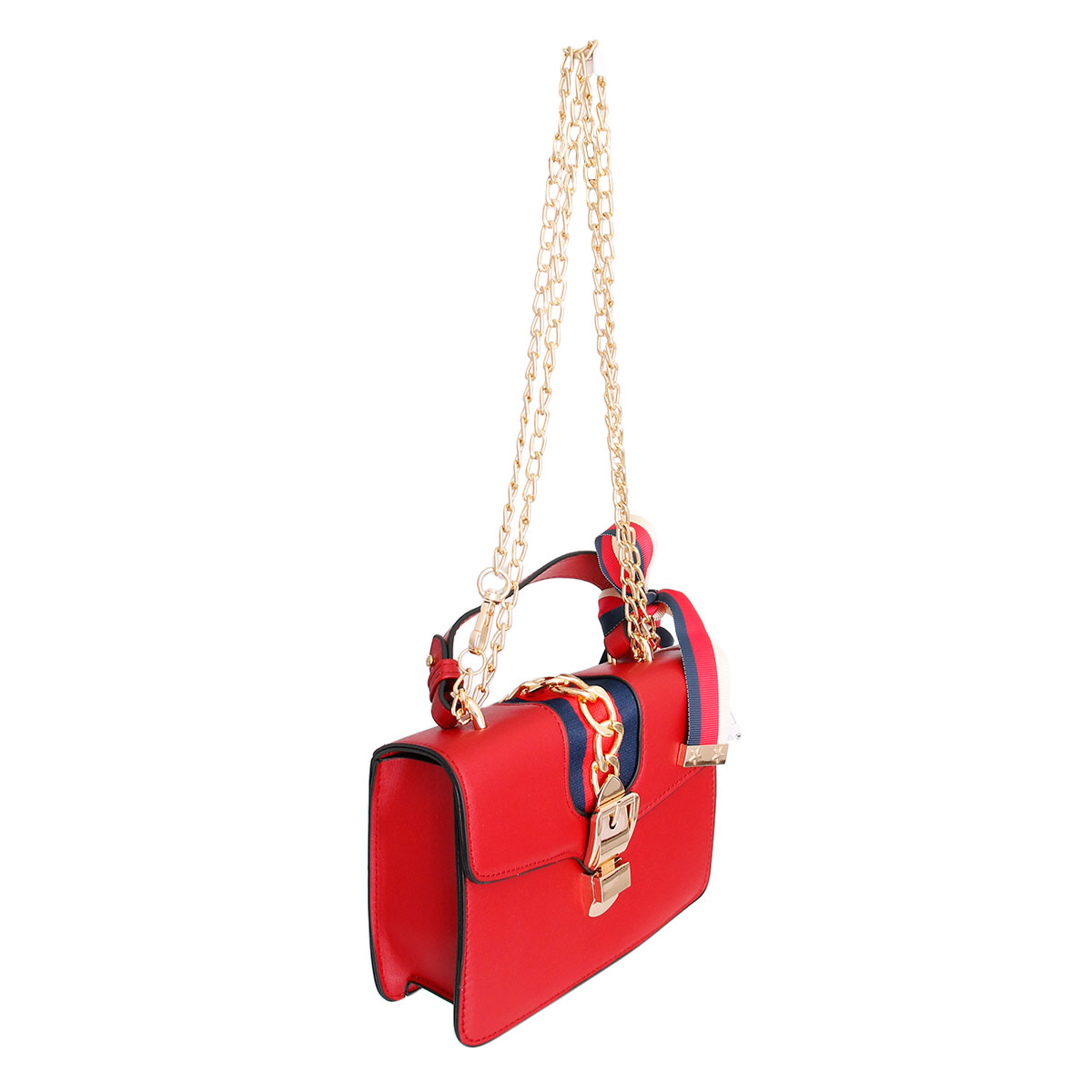 Red Designer Stripe Ribbon Satchel