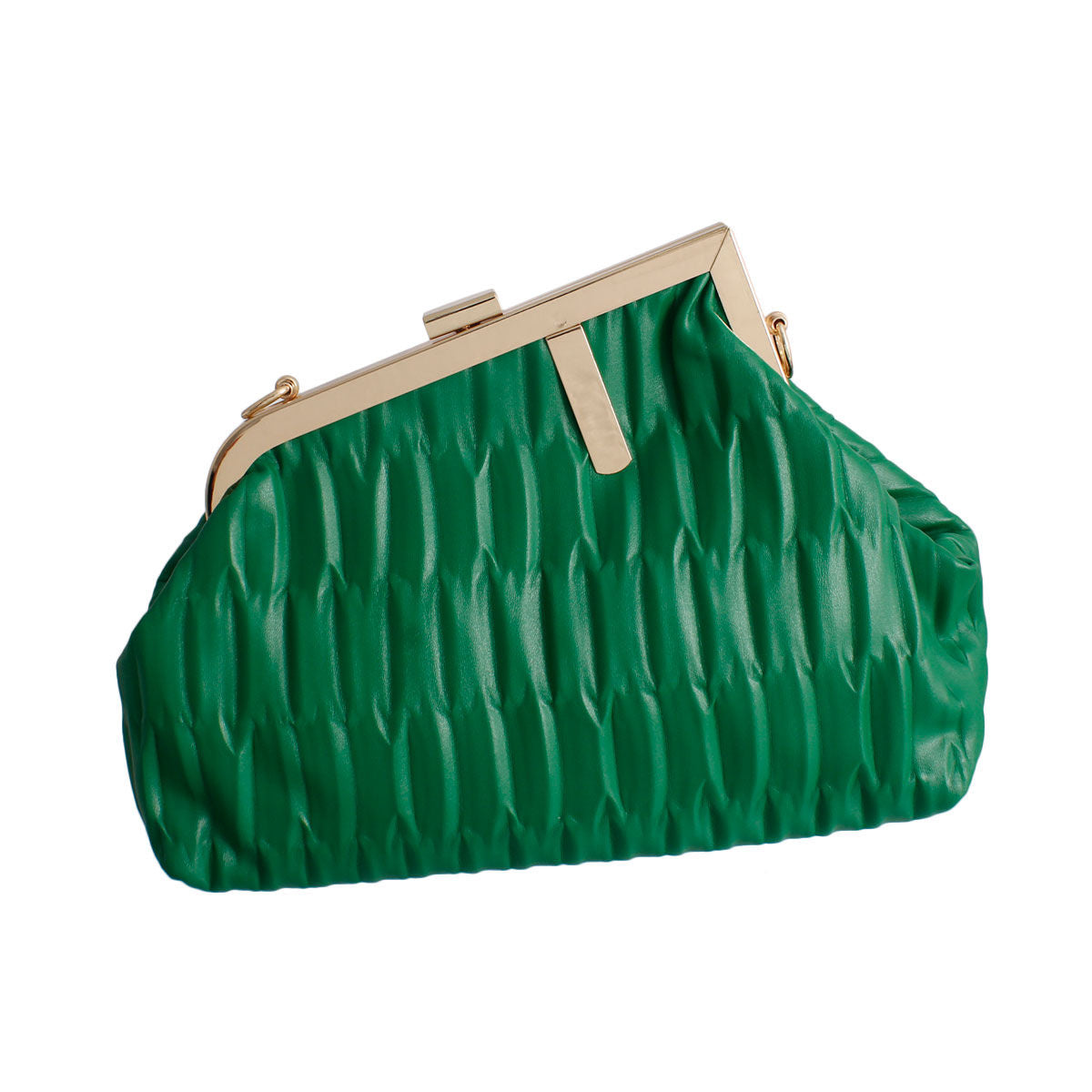 Green Ribbed Angled Frame Clutch