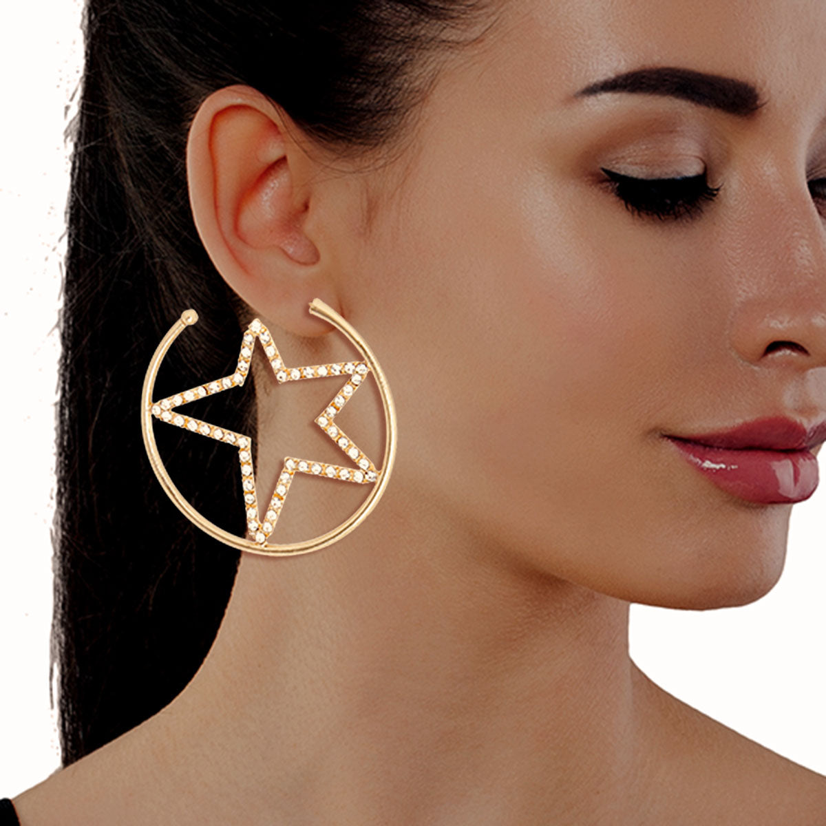 Gold Rhinestone Star Hoops