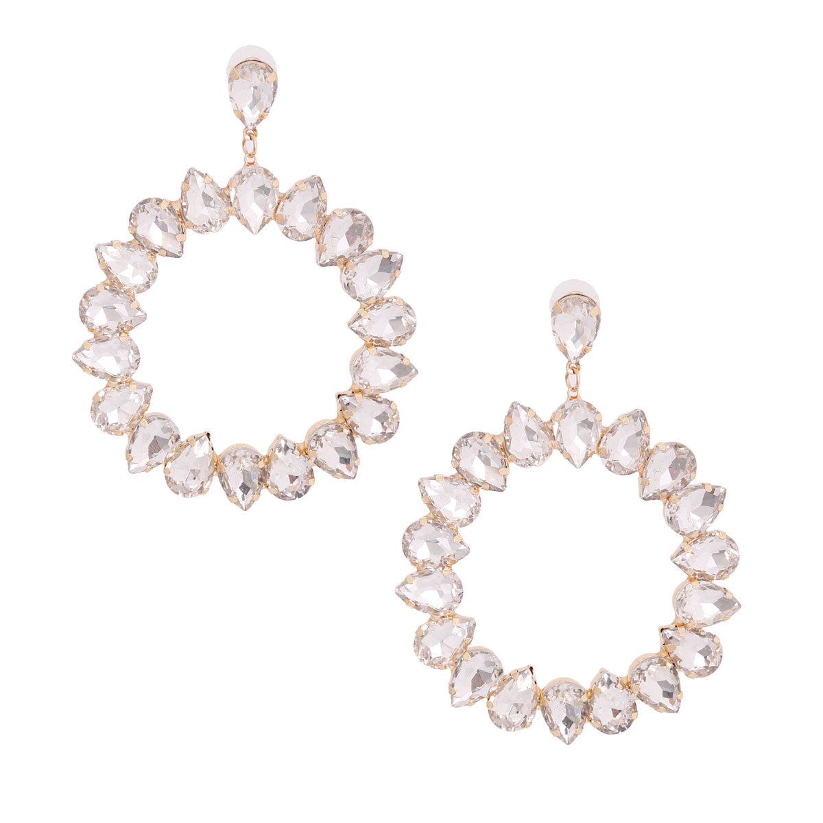 Gold Pear Crystal Wreath Earrings