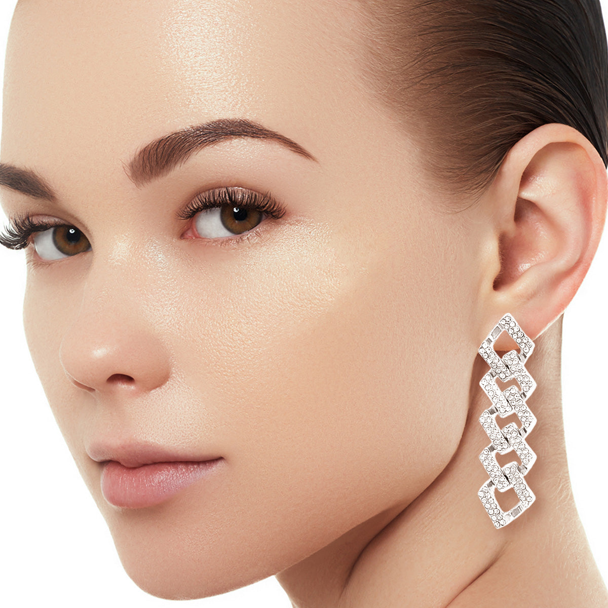 Silver Square Cuban Chain Earrings