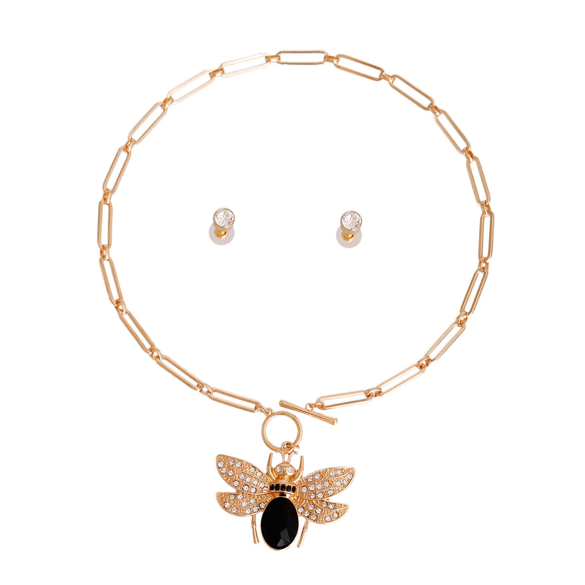 Black Crystal Bee Gold Toggle Chain