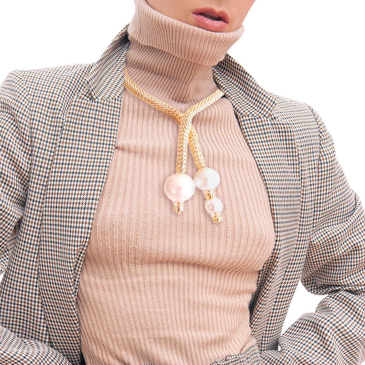 Gold Adjustable Mesh Pearl Necklace