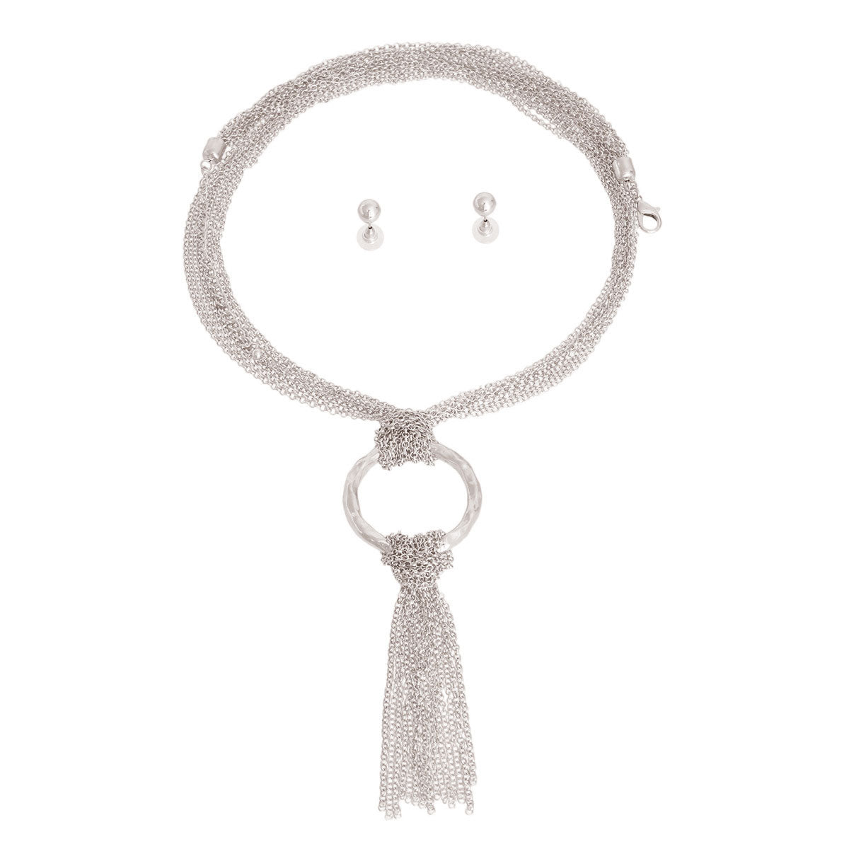 Multi Strand Silver Chain Ring Necklace