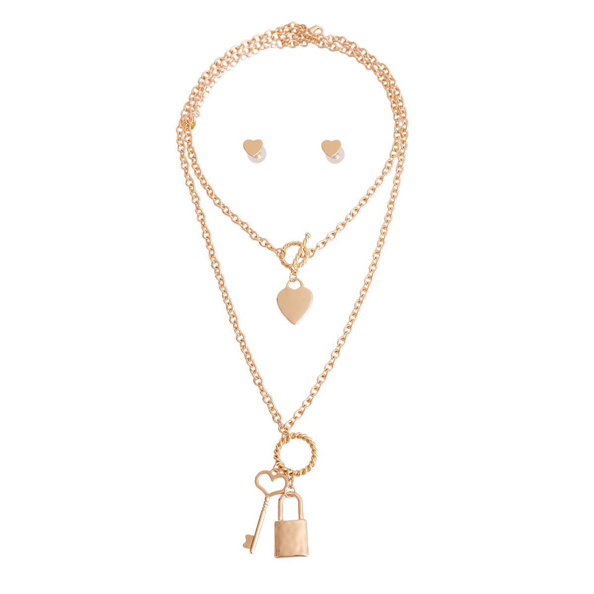 Gold Lock and Key Layered Chain