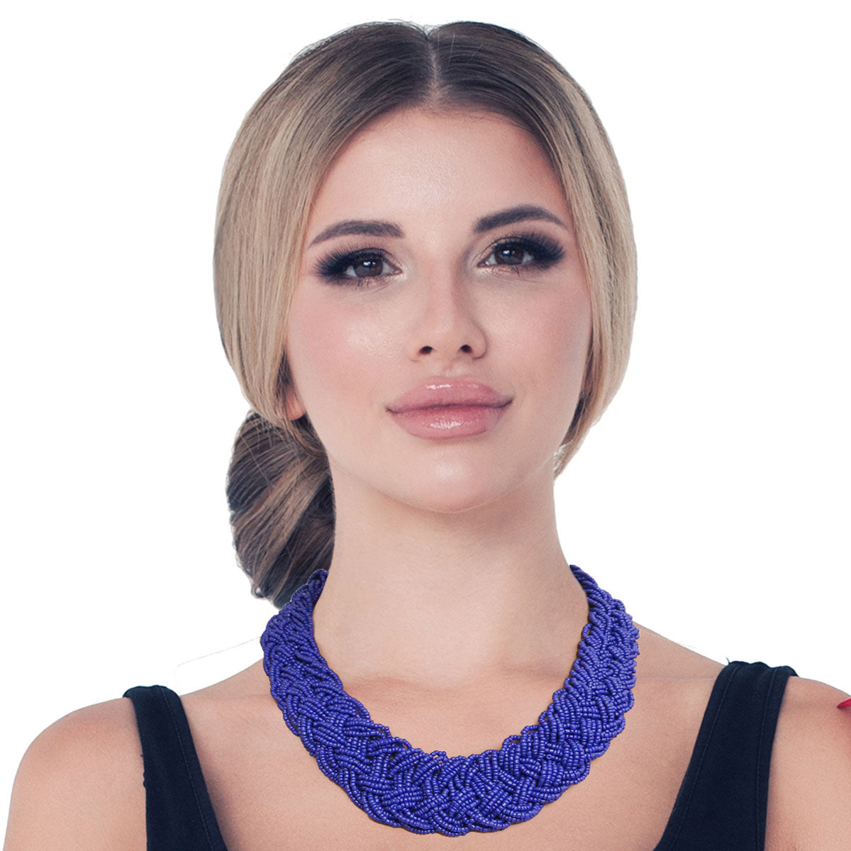 Blue Seed Bead Braided Collar Set