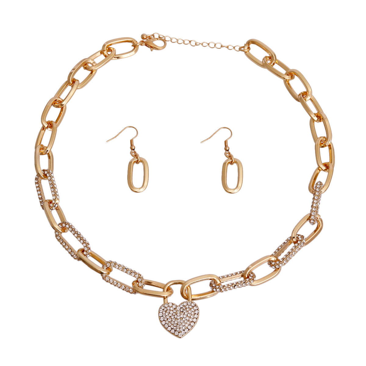 Gold Iced Oval Link Heart Necklace