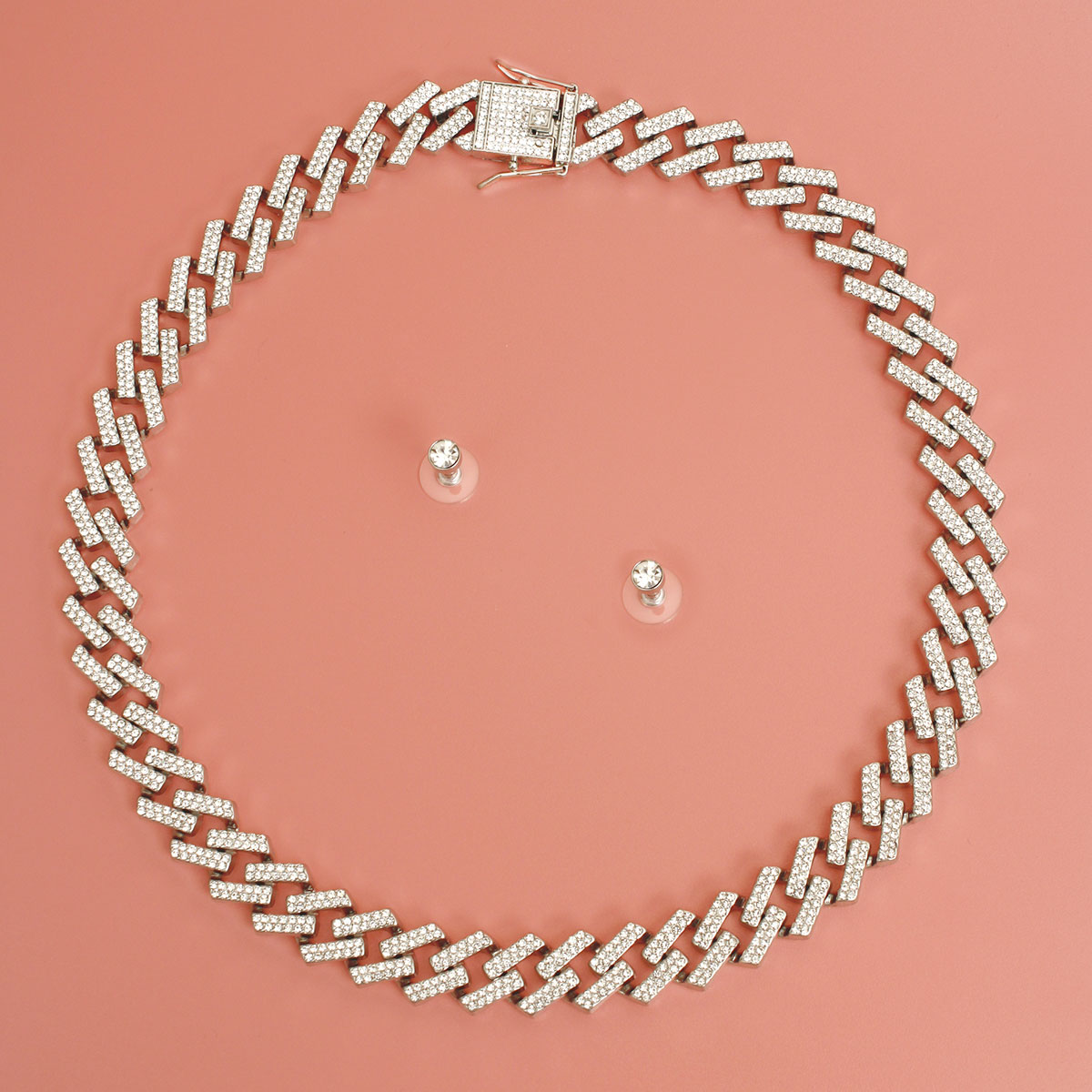 Iced Silver Square Cuban Chain Necklace