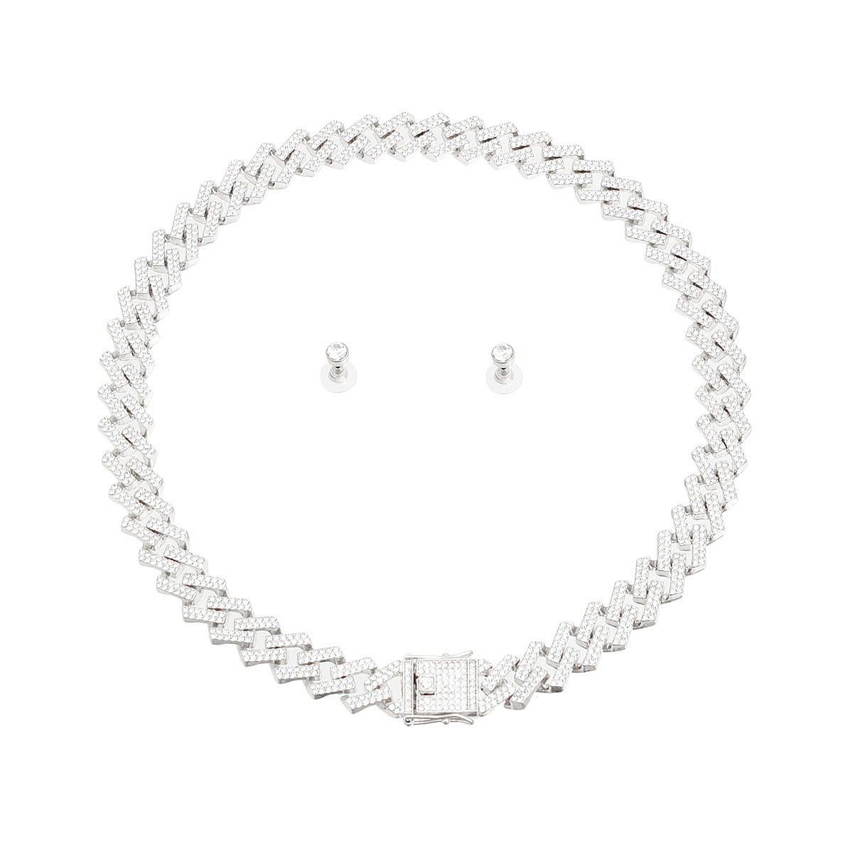 Iced Silver Square Cuban Chain Necklace