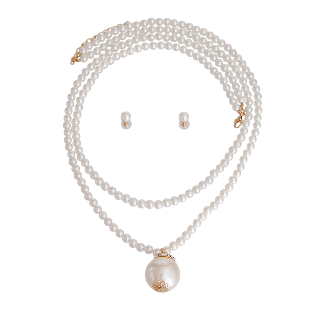 Cream Long Pearl Strands Pendant Set