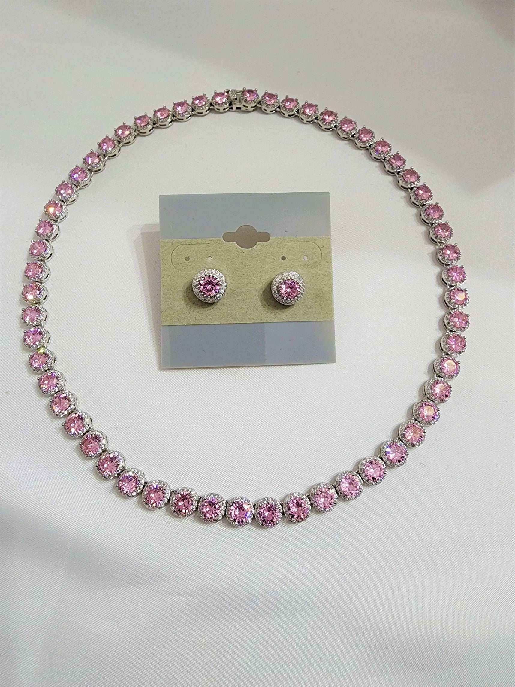 pink tennis necklace set