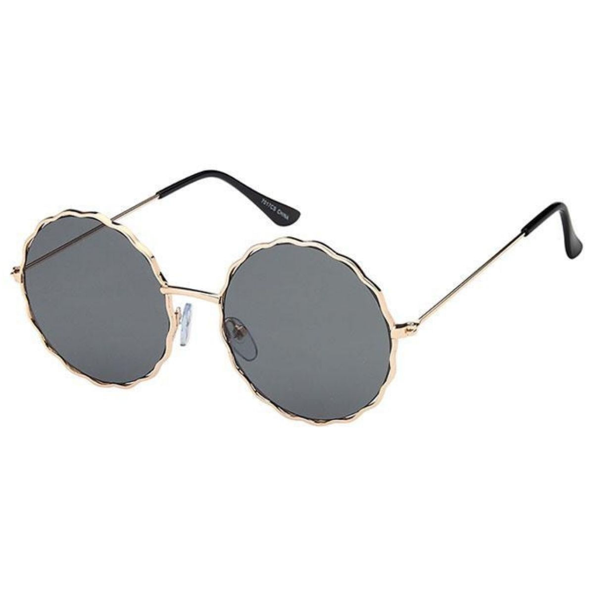 Black Wavy Round Wire Sunglasses