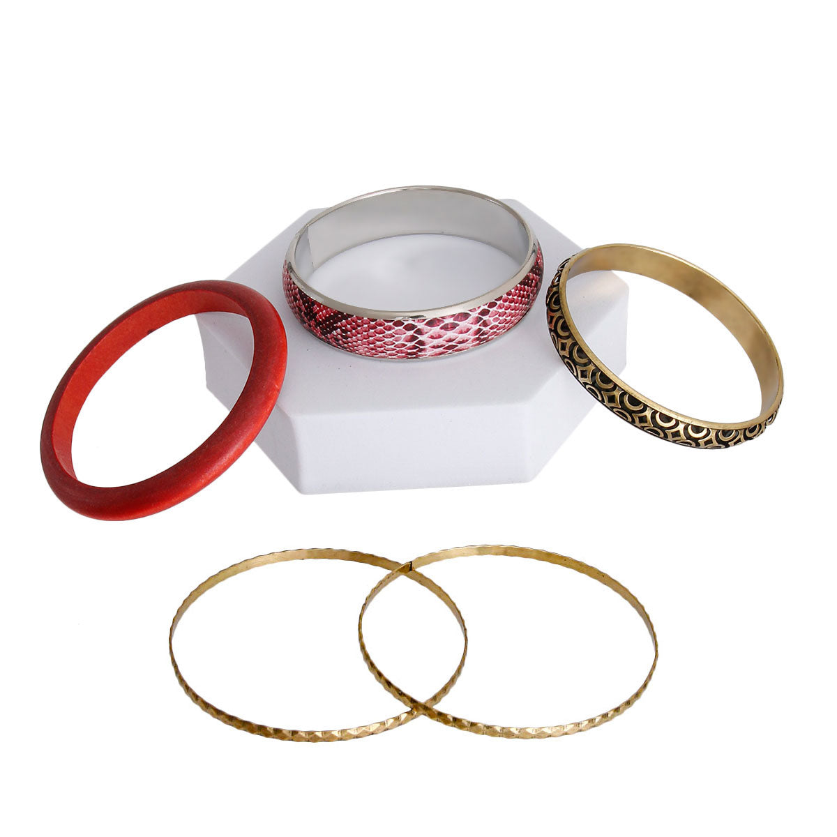 Burgundy Snake Skin Bangle Set