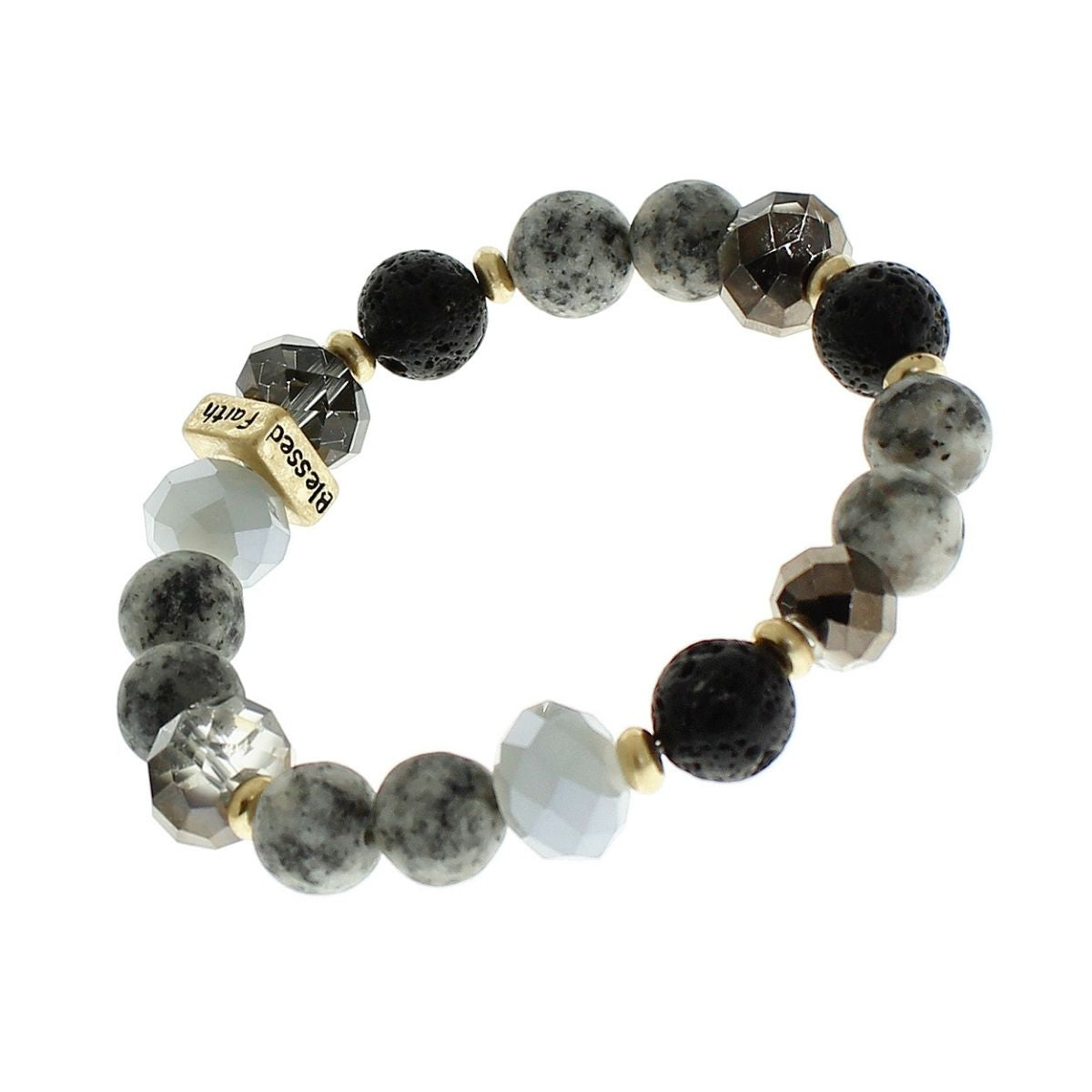 Dark Gray Glass and Stone Inspiration Bracelet