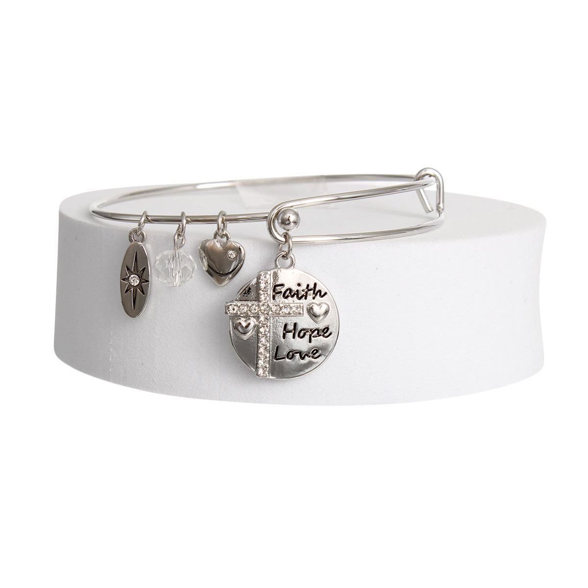 Silver Faith Hope Love Charm Bangle