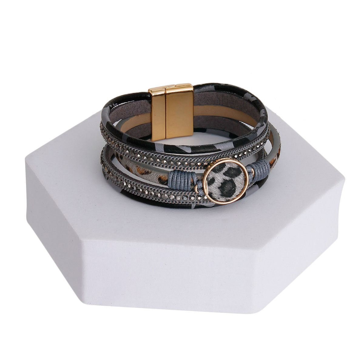 Gray Leopard Fur Magnetic Bracelet