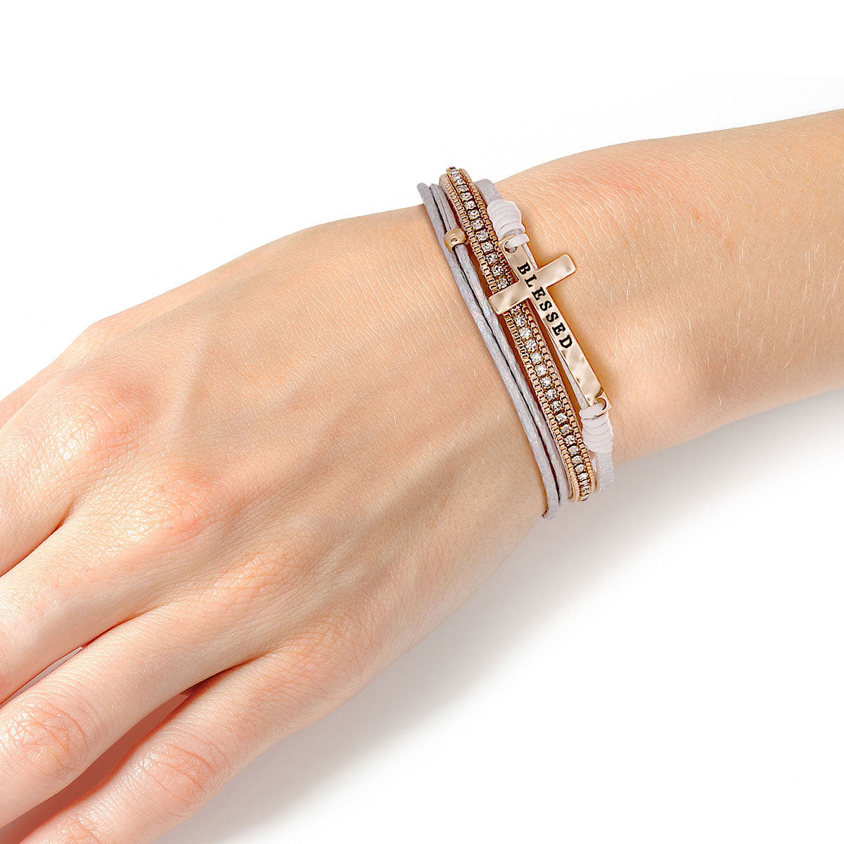 White Leather Cross Magnetic Bracelet