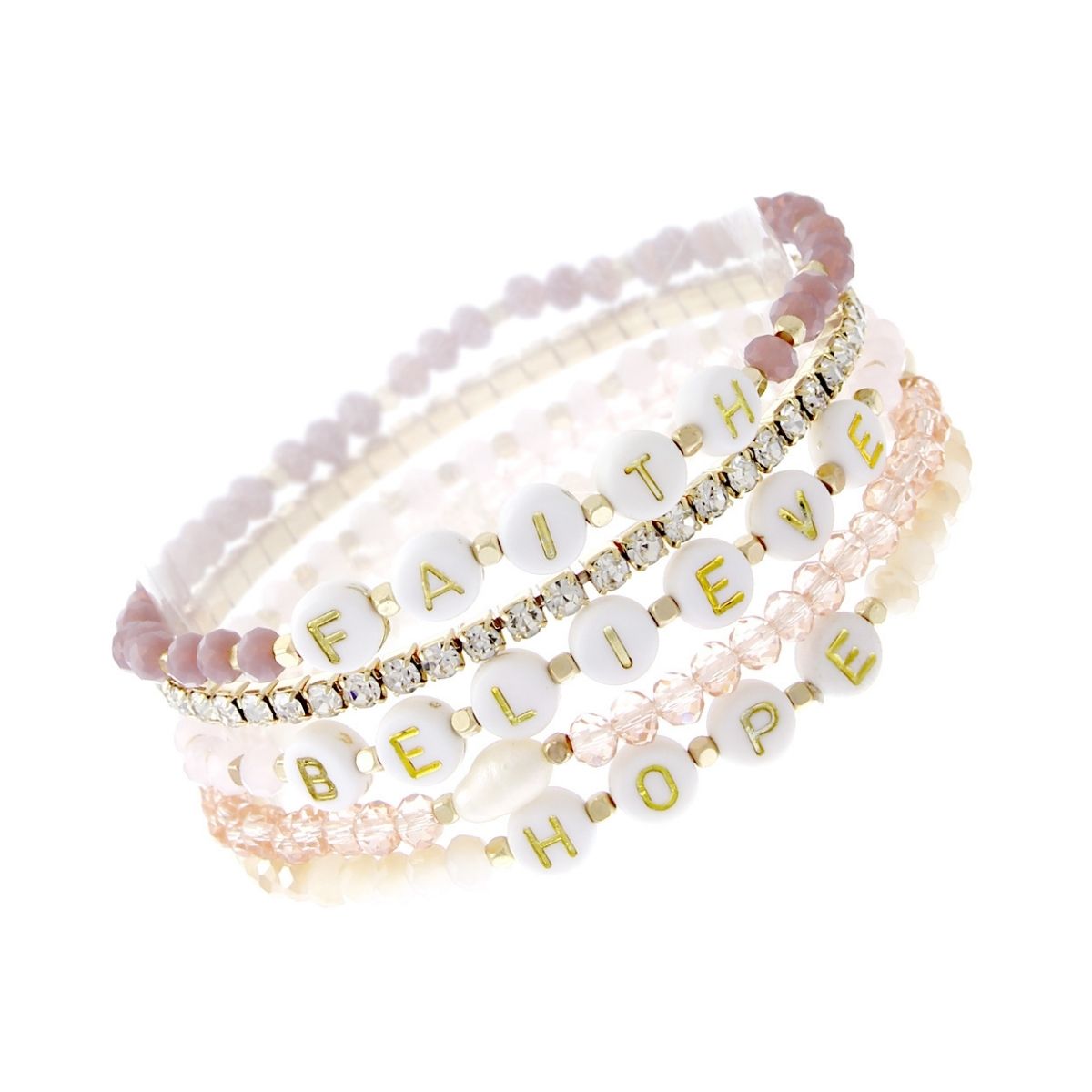 Faith Believe Hope Lavender Beaded Bracelets