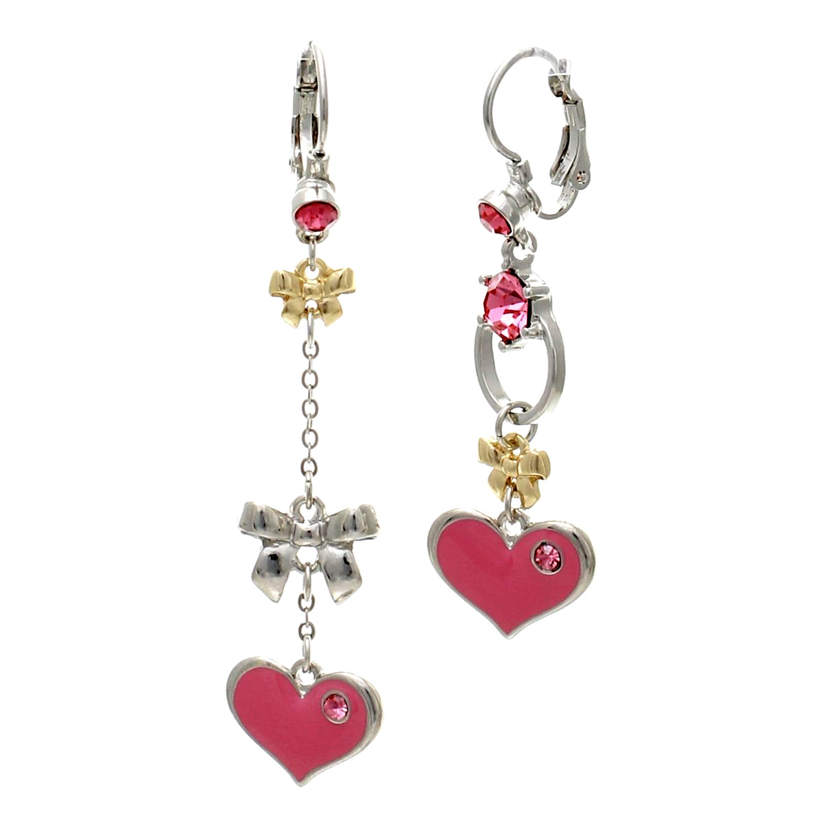Pink and Silver Mismatched Heart Earrings