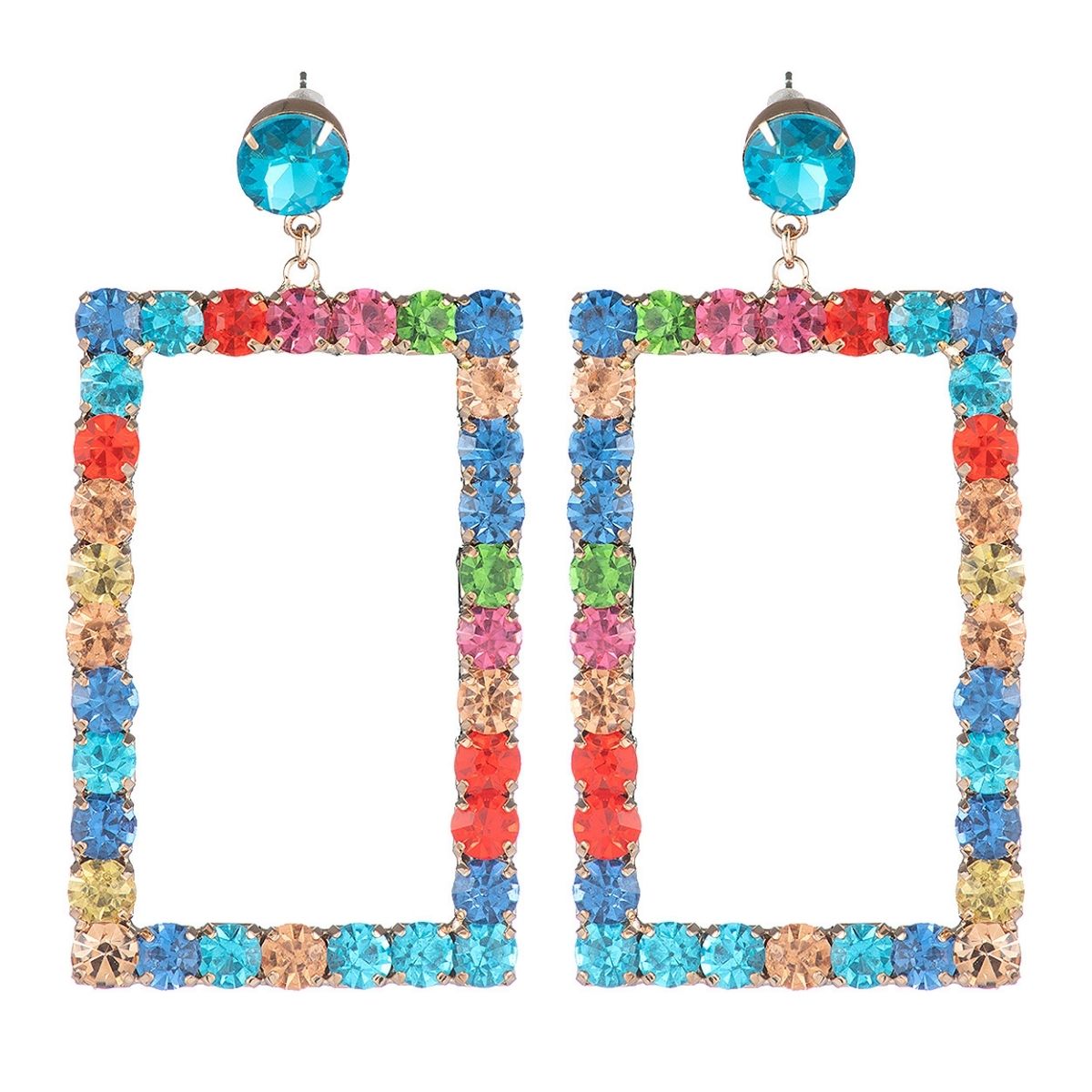 Rainbow Rhinestone Rectangle Earrings