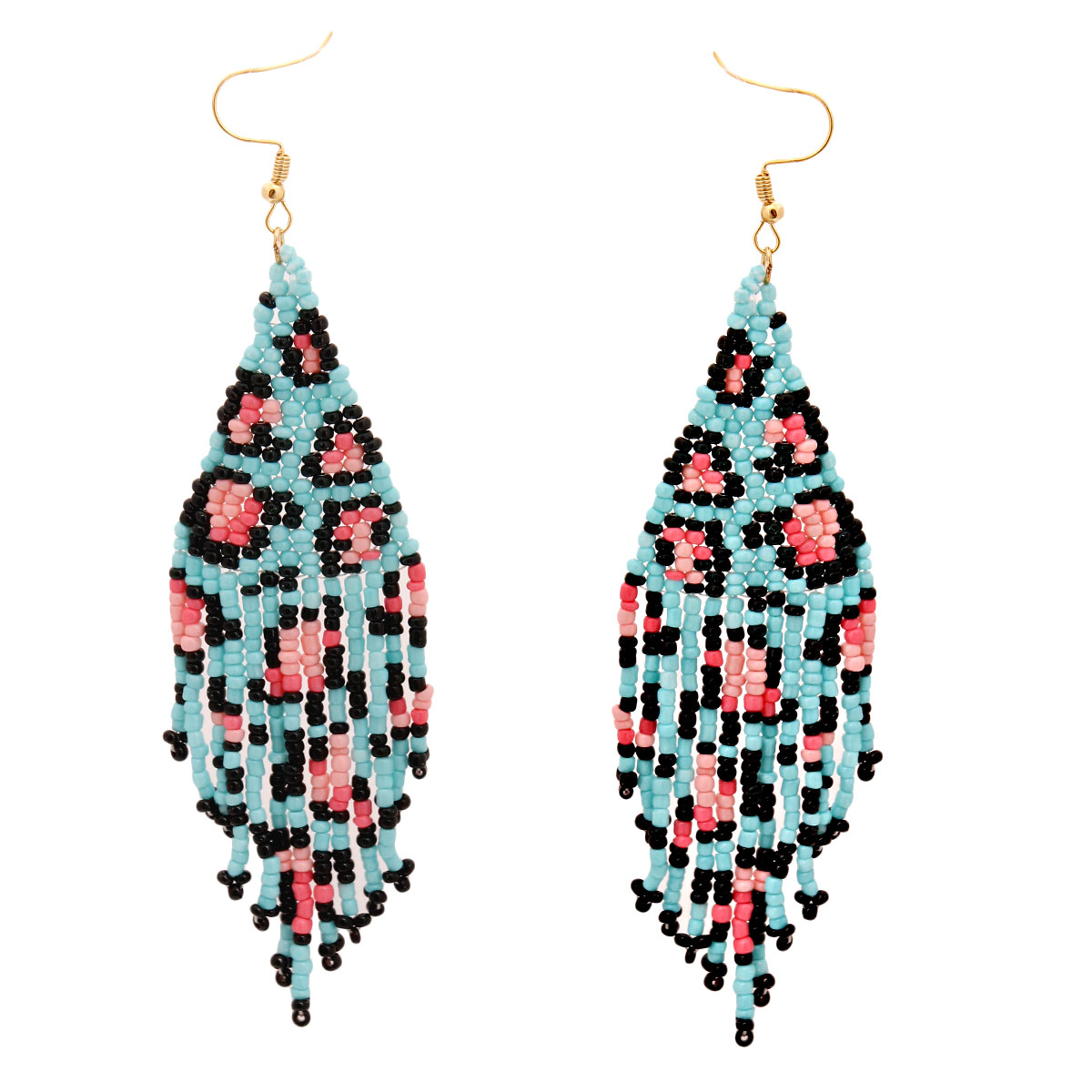 Aqua and Pink Bead Kite Earrings