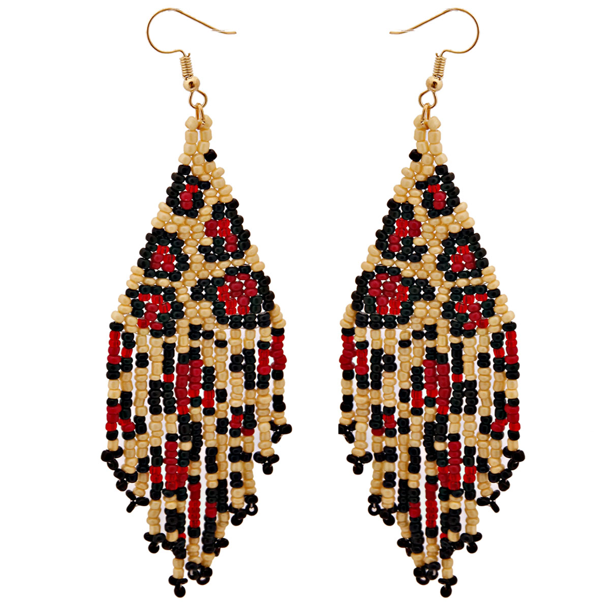 Red and Cream Bead Kite Earrings