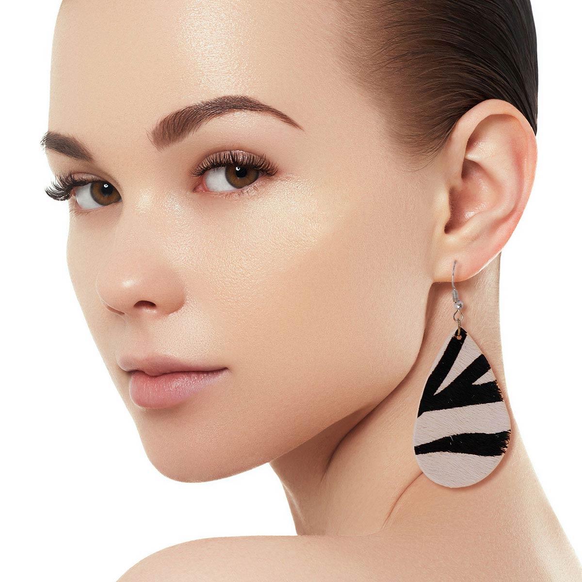 Zebra Leather Teardrop Earrings