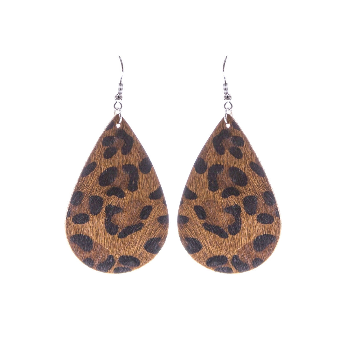 Faux Fur Brown Leopard Teardrop Earrings