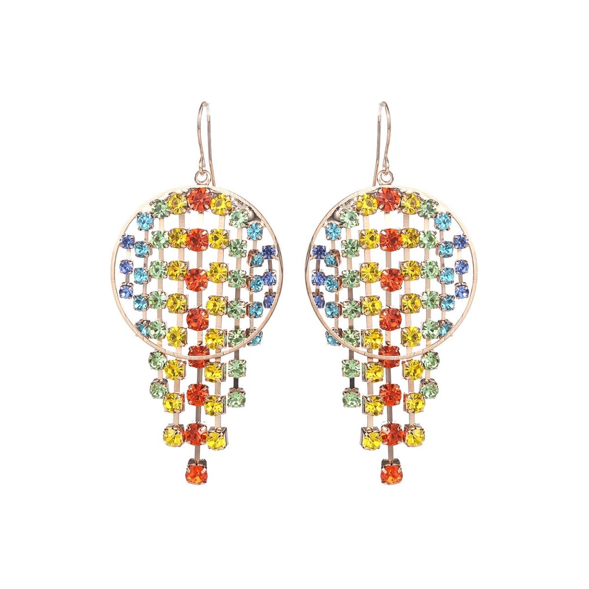 Rainbow Fringe Circle Earrings