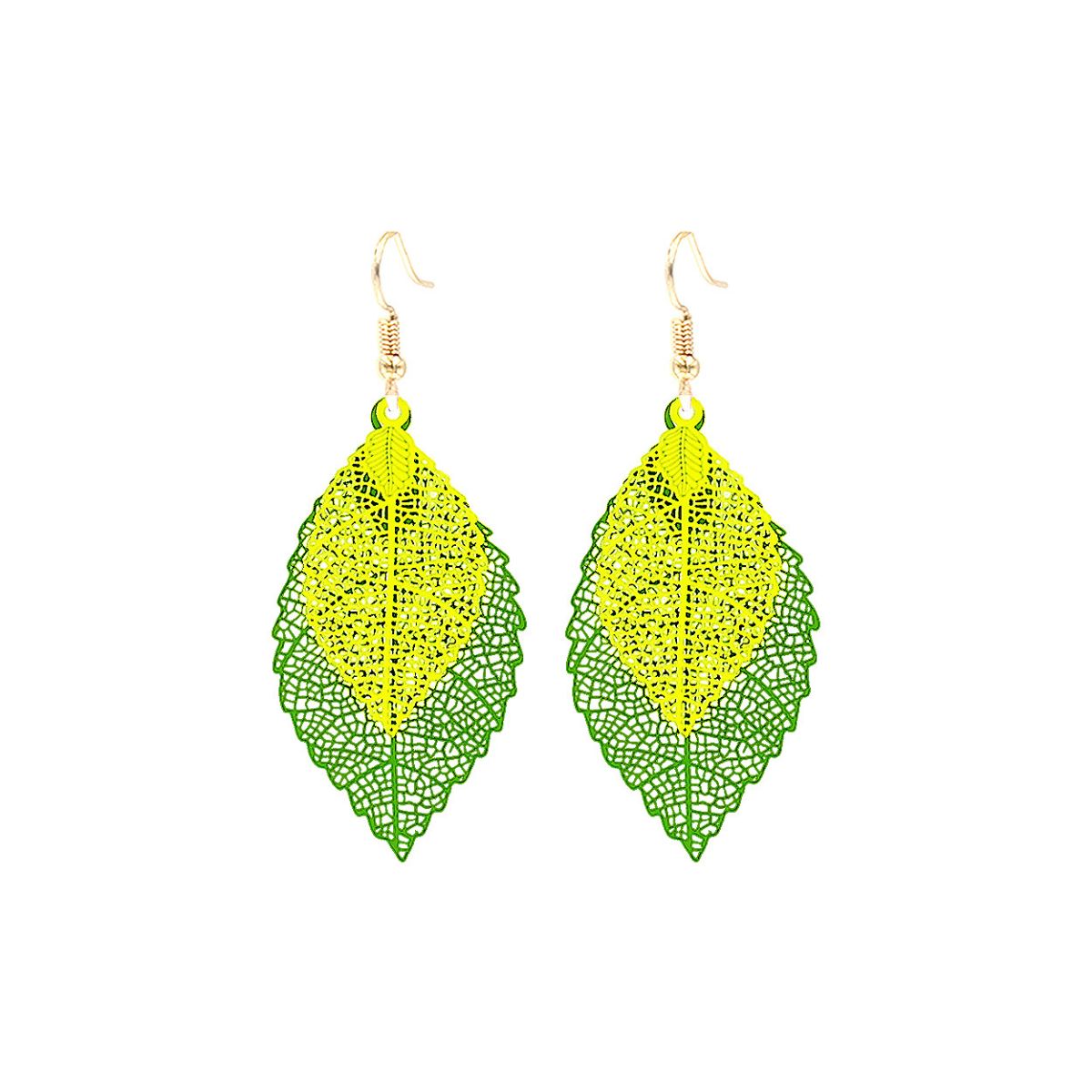 Green Filigree Double Leaf Earrings