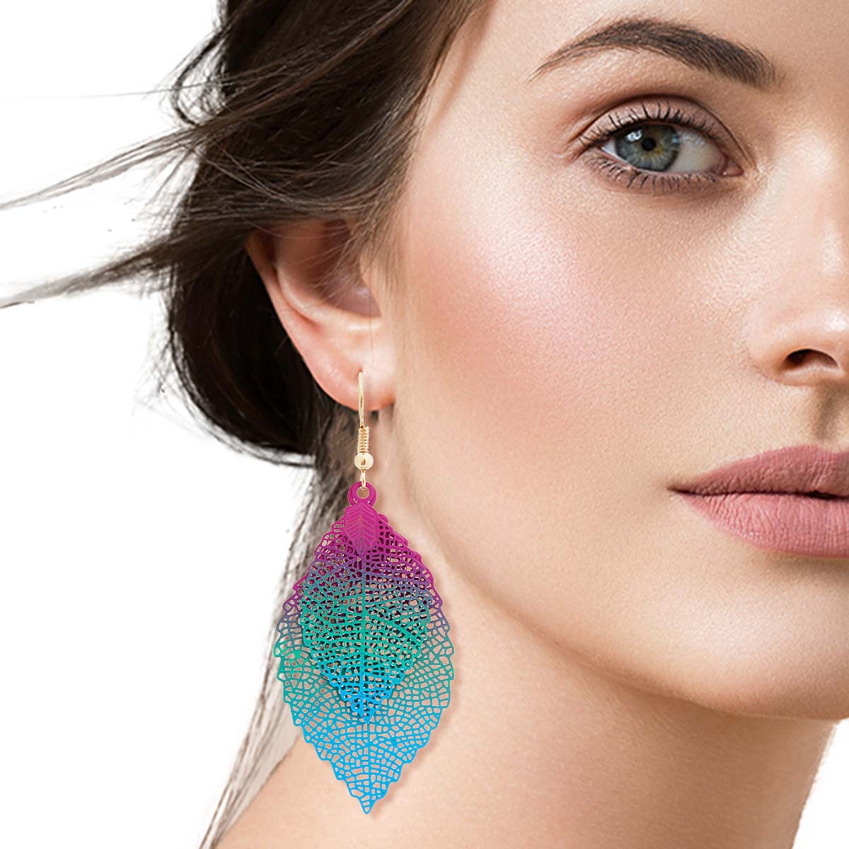 Multi Color Filigree Double Leaf Earrings