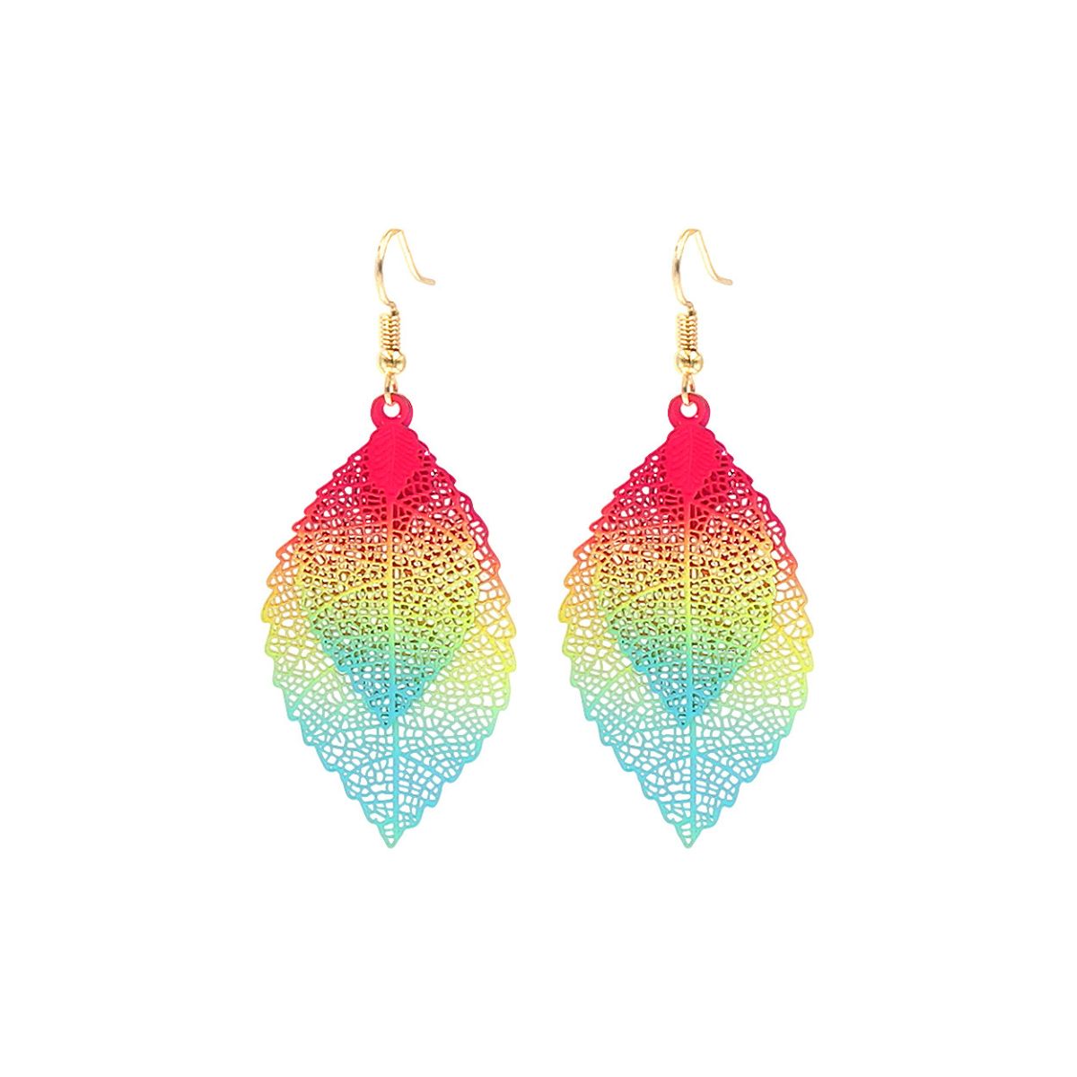 Rainbow Filigree Double Leaf Earrings