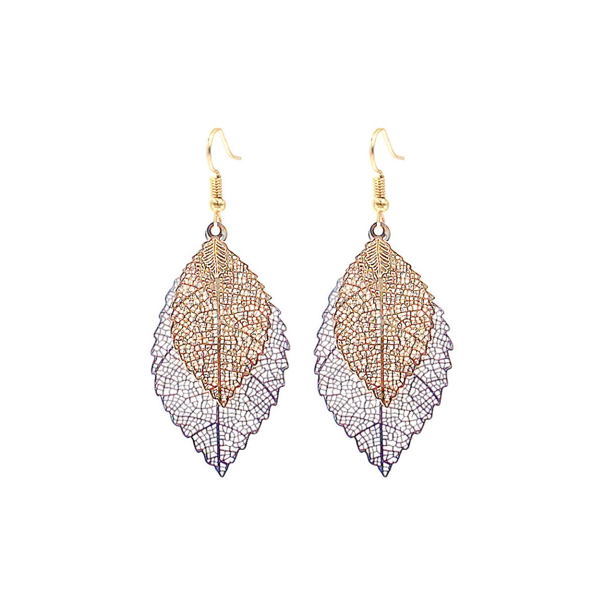 Mixed Metal Filigree Double Leaf Earrings