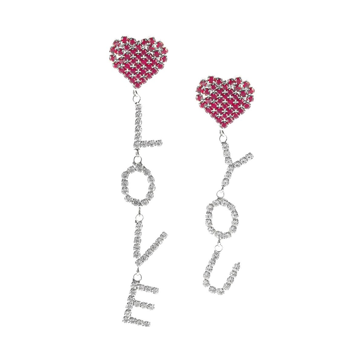 Silver Red Heart Love You Earrings