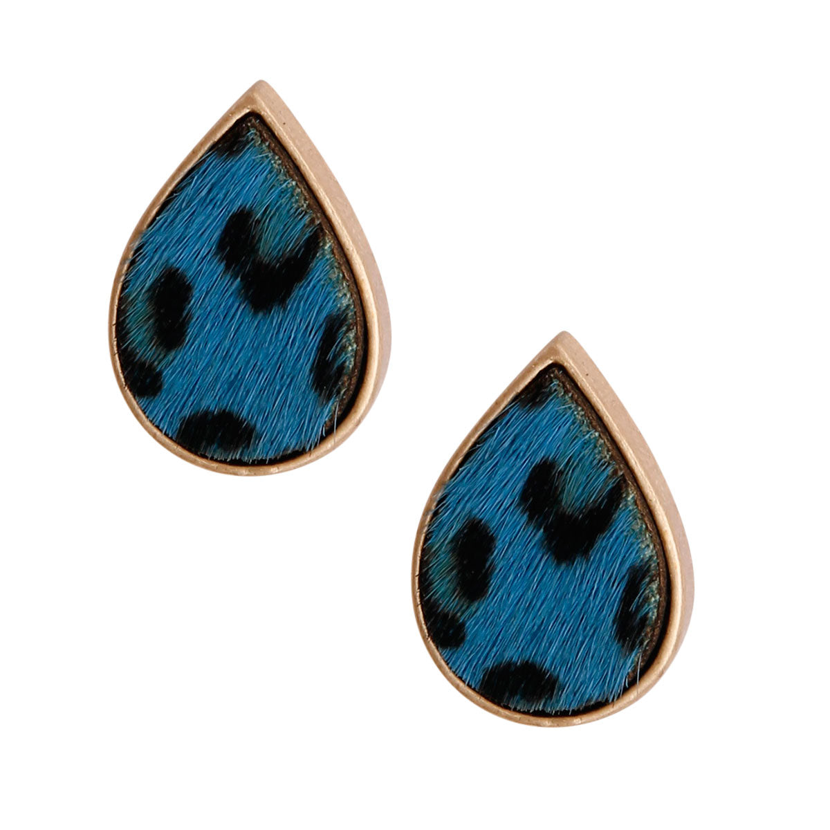 Blue Leopard Fur Teardrop Stud