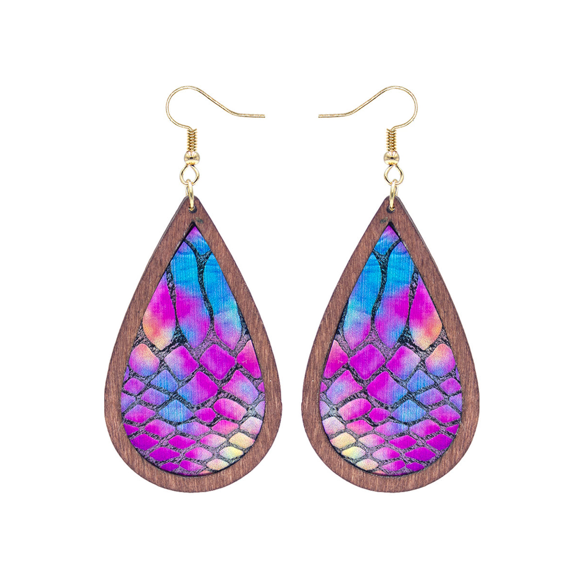 Purple Snake Wood Teardrop Earrings