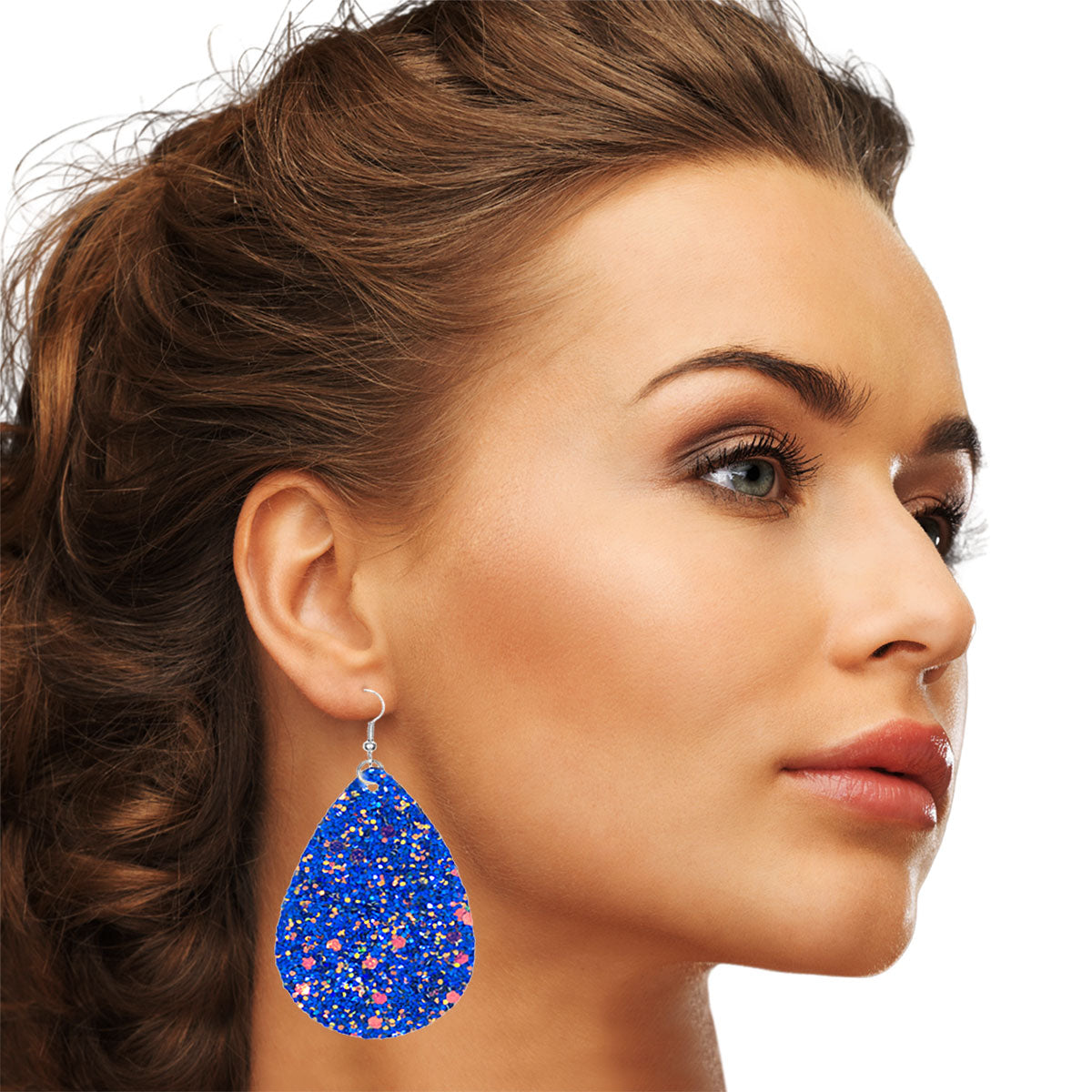 Blue Glitter Teardrop Earrings