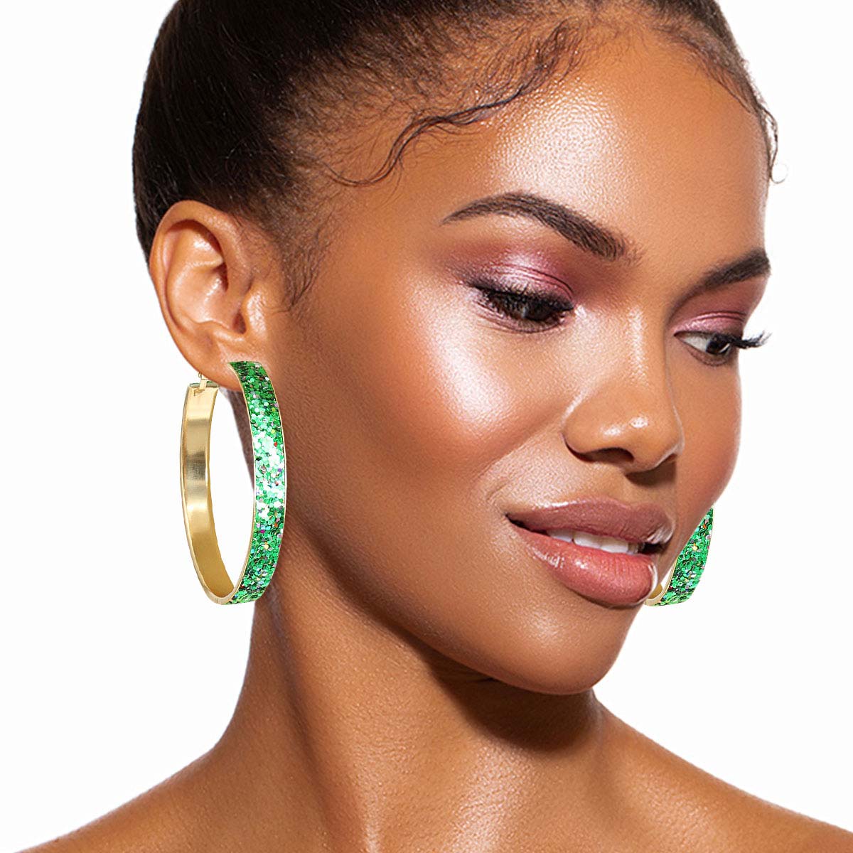 Green Glitter Wide Hoops