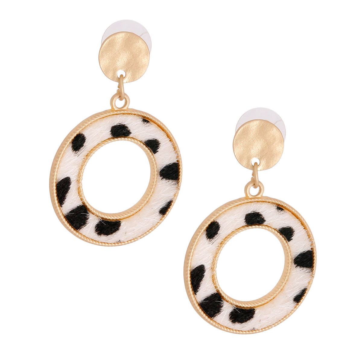 White Leopard Fur Ring Earrings