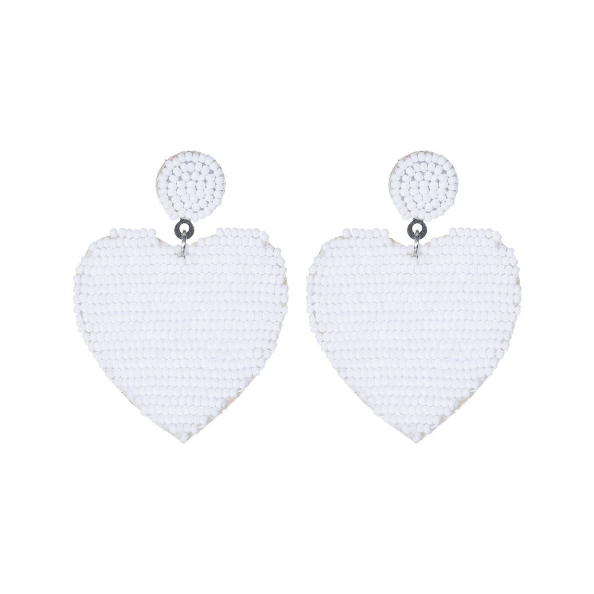 White Sead Bead Heart Earrings
