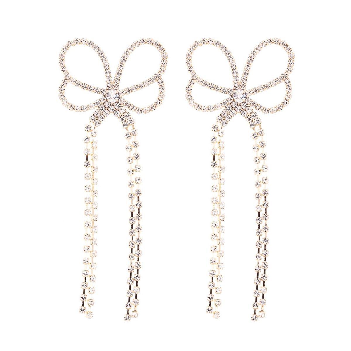 Gold Butterfly Ribbon Rhinestone Earrings