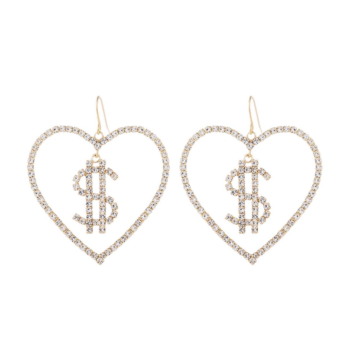 Gold Dollar Sign Heart Earrings
