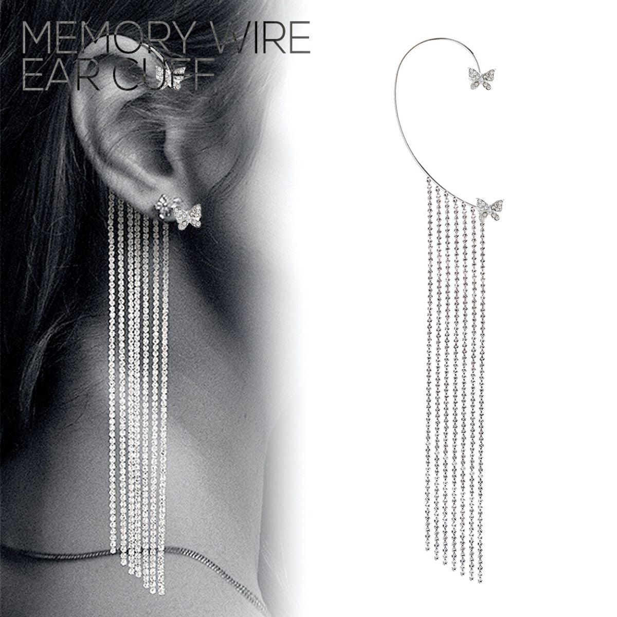Silver Rhinestone Butterfly Ear Cuff